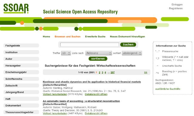 Screenshot SSOAR
